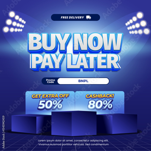 Buy Now Pay Later Shopping Sale discount deals Exclusive Blue gradient Editable text effect Flashlight showcase box style Promotion Marketing banner