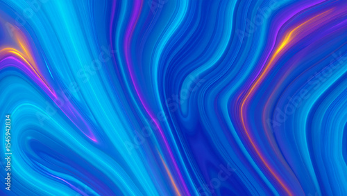 Abstract blue fluid art background with gold and purple highlights design