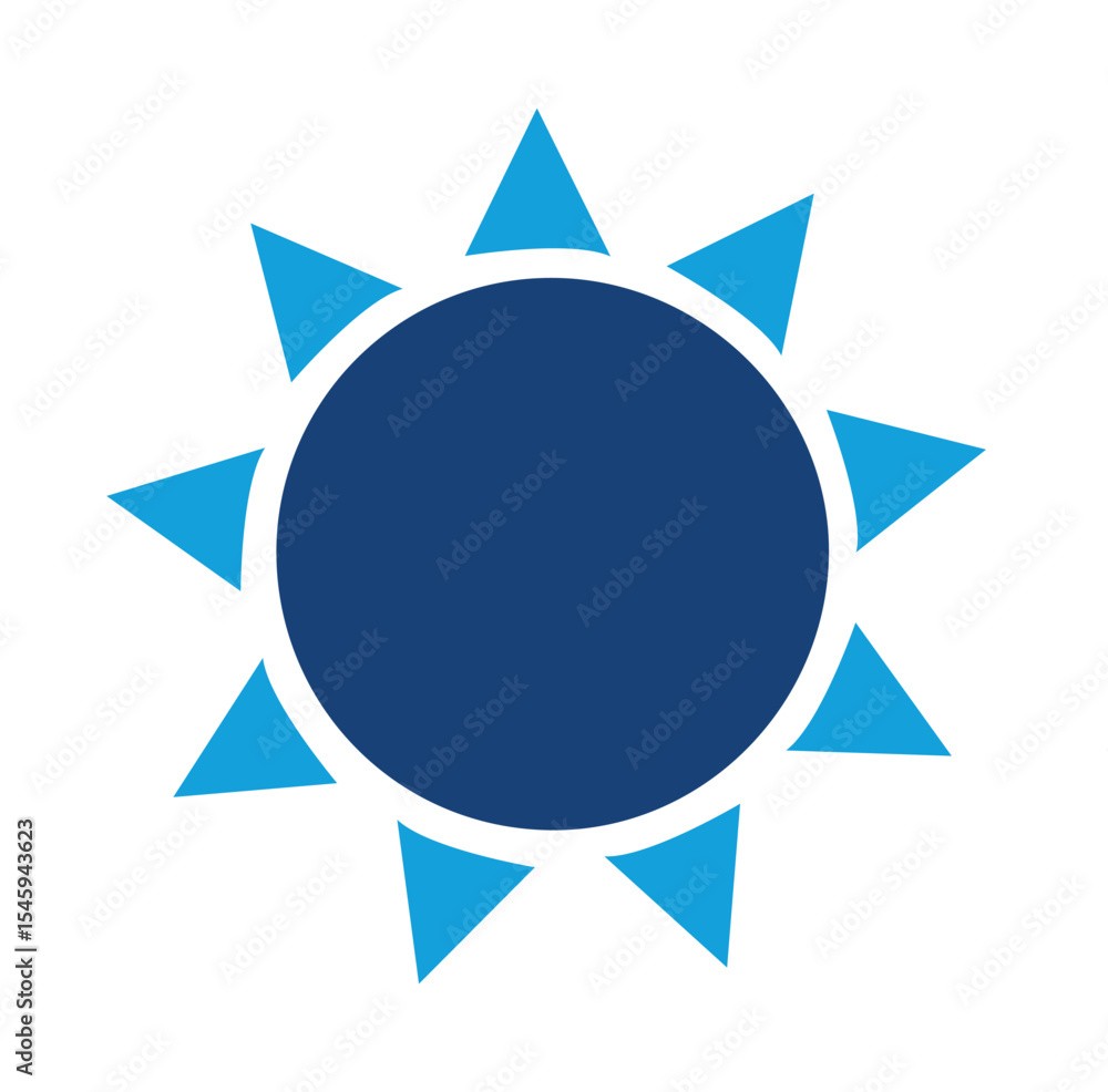 Blue icon of a stylized sun with triangular rays, representing bright weather Blue icon of a stylized sun with triangular rays, representing bright weather