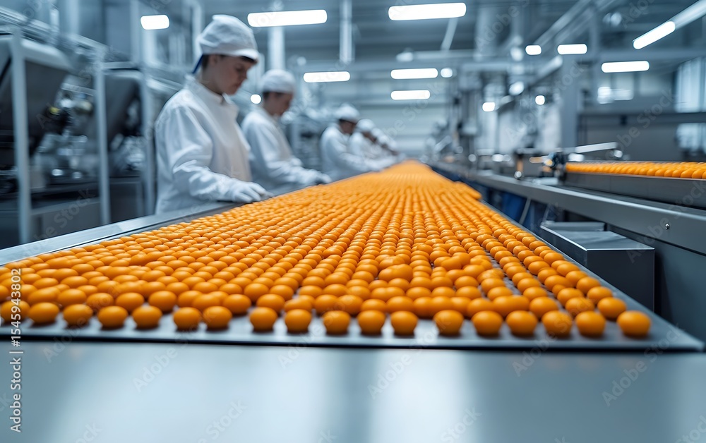 Fototapeta premium Automated Factory Production Line With Workers Food Processing and manufacturing AI Generated