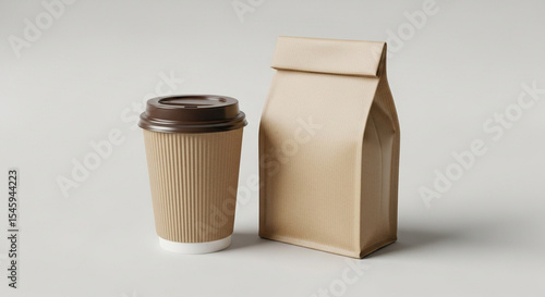 Kraft Paper Coffee Cups and Bag Mockup Eco-Friendly Packaging Design Template