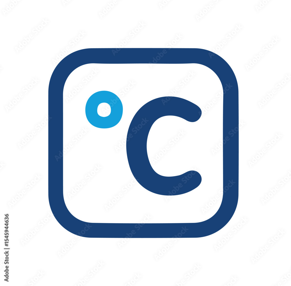 Blue icon of a Celsius temperature symbol inside a square, for weather apps Blue icon of a Celsius temperature symbol inside a square, for weather apps