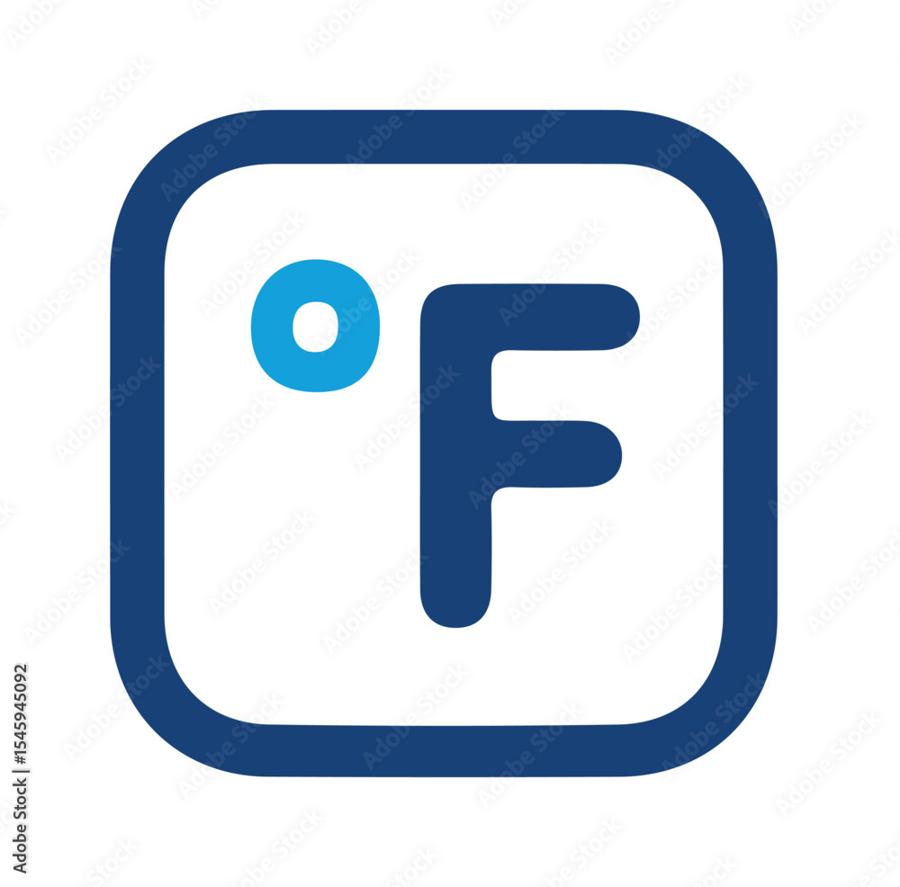 Blue icon of a Fahrenheit temperature symbol in a square, for weather applications Blue icon of a Fahrenheit temperature symbol in a square, for weather applications