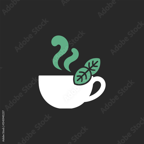 White Teacup with Green Mint Leaves and Steam image