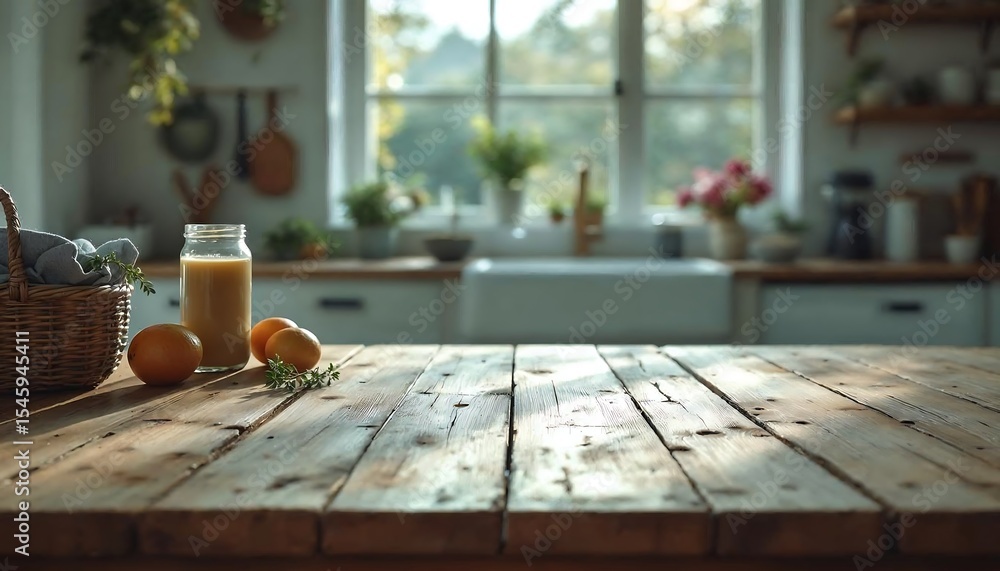 Kitchen Still Life with Orange Juice, Oranges, and Wooden Table Kitchen Still Life with Orange Juice, Oranges, and Wooden Table