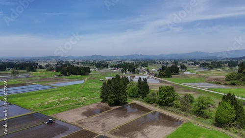 空撮　5月の田園風景　日本
