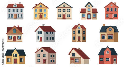 Set of Diverse Residential House Illustrations – Architectural Vector Collection