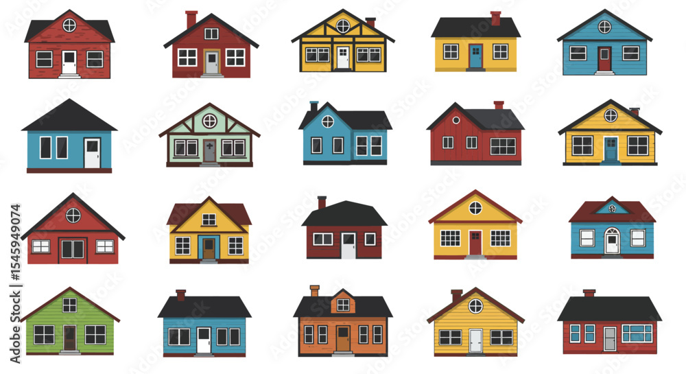 Set of Diverse Residential House Illustrations – Architectural Vector Collection Set of Diverse Residential House Illustrations – Architectural Vector Collection