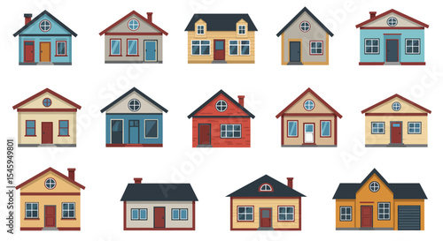 Set of Diverse Residential House Illustrations – Architectural Vector Collection