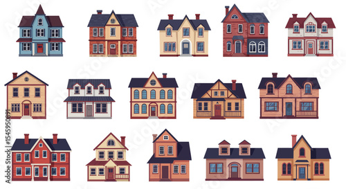 Set of Diverse Residential House Illustrations – Architectural Vector Collection