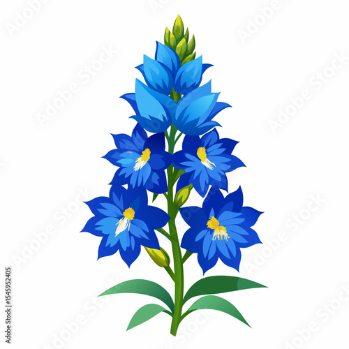 Vibrant blue delphinium flower cluster illustration