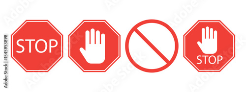 Isolated of red stop ban sign symbol collection for regulation on street by vector illustration and EPS file.