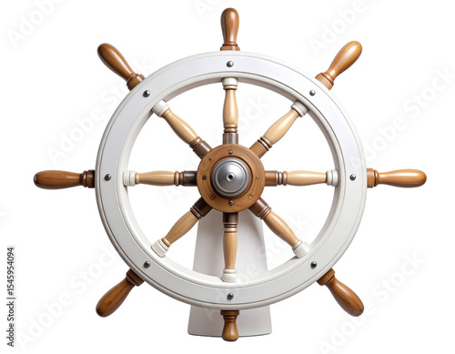 Minimal Modern Marine Wheel with White Lacquer Finish and Silver Details, Isolated PNG