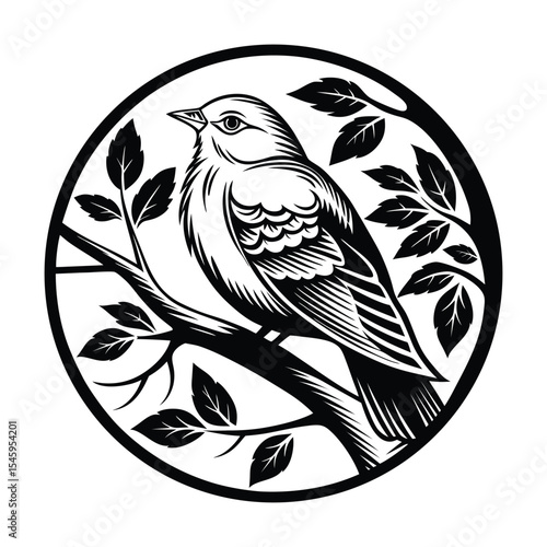 Skylark cute bird silhouette clipart & drawing