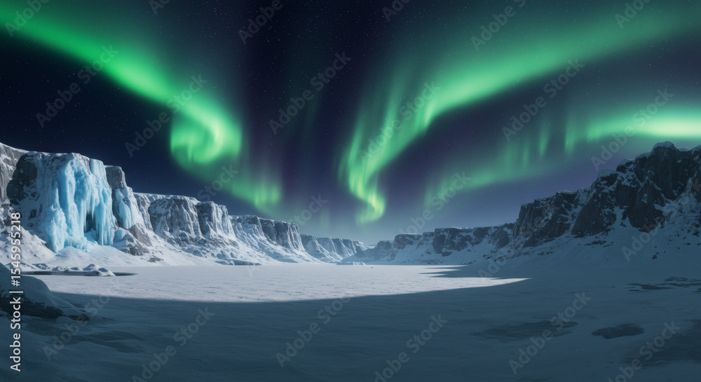 Fototapeta premium Fantastic Frontiers Immersive Appeal of the Aurora Borealis over Arctic Landscape