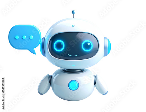 Cute chatbot avatar with speech bubble is communicating, showing potential of artificial intelligence in customer service and online communication, on a transparent background