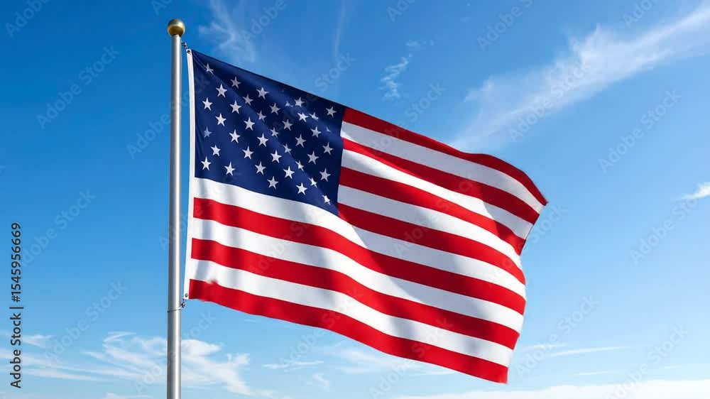 An American flag waving in a clear blue sky An American flag waving in a clear blue sky