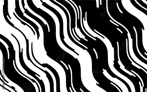 Abstract artistic wavy black and white pattern. Dynamic psychedelic background. Grunge urban style. Vector illustration