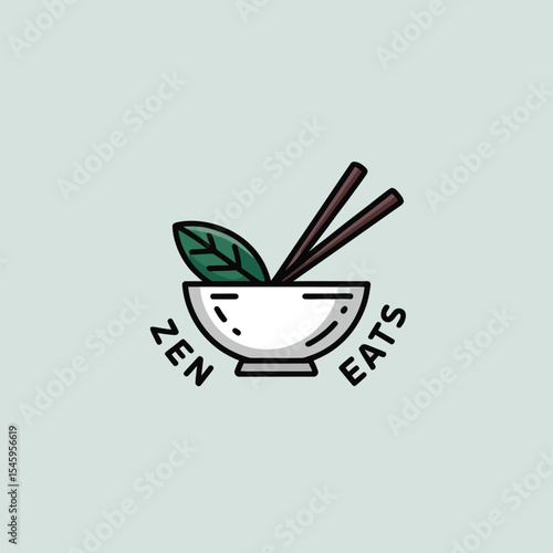 Zen Eats Logo White Bowl Chopsticks Green Leaf image