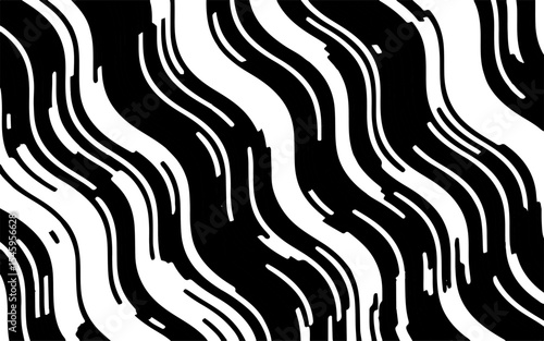 Abstract artistic wavy black and white pattern. Dynamic psychedelic background. Grunge urban style. Vector illustration