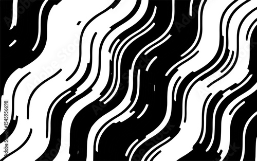 Abstract artistic wavy black and white pattern. Dynamic psychedelic background. Grunge urban style. Vector illustration