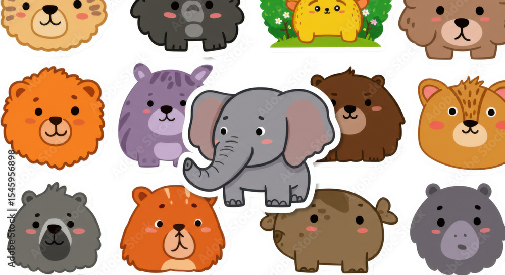 Obraz premium Cute Cartoon Animal Stickers Collection