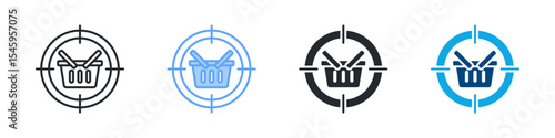 Target Market Icon Set Multiple Style. Design In Outline, Blue, Glyph, Dual Tone