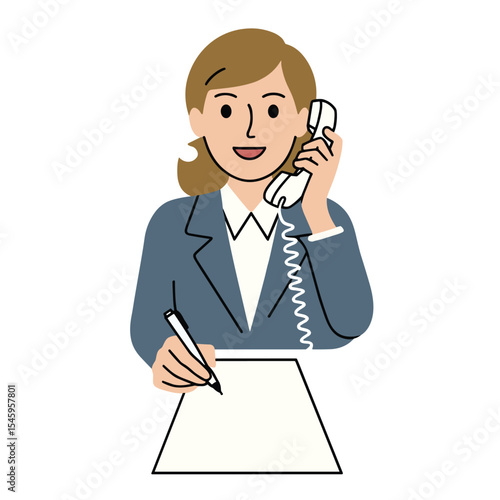 Title: Multitasking Businesswoman Talking on Phone and Writing