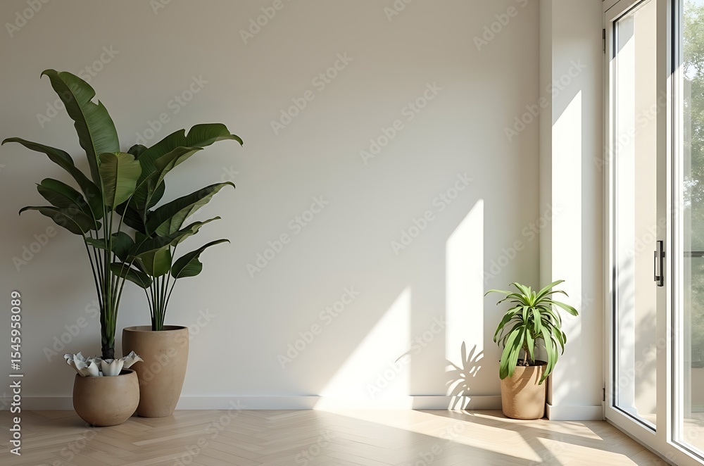 Modern Room Corner Plants White Wall Natural Light ai generated Modern Room Corner Plants White Wall Natural Light ai generated
