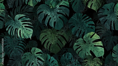 Wallpaper Mural Tropical foliage: A lush display of vivid green Monstera leaves. This vibrant composition celebrates the beauty of nature and offers a captivating, immersive experience.  Torontodigital.ca