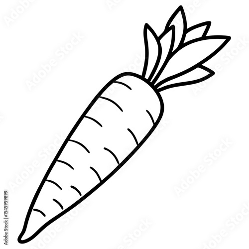 Single line drawing of a fresh carrot with green tops