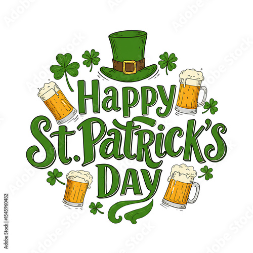 Happy St Patrick's Day Text Title Design Typography Lucky Shamrock Lettering Clover, Lucky Charm, Green Quote Isolated On Png Background