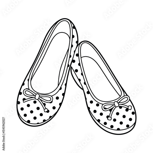 Black and White Polka Dot Ballet Flats Illustration with Bows