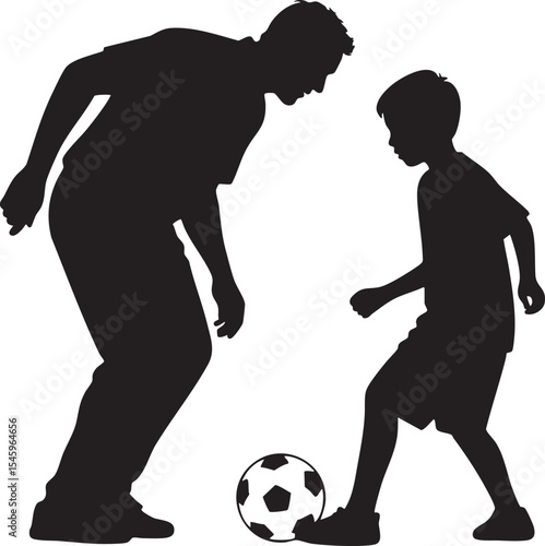 Father and Son Playing Soccer Silhouette Bonding Through Sport Family Time and Recreation Together Outdoors silhouette