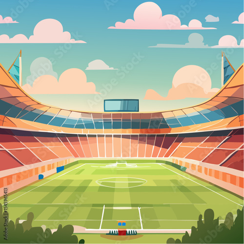 Cartoon soccer stadium interior view, vector illustration
