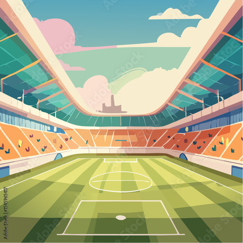 Cartoon soccer stadium interior view, vector illustration