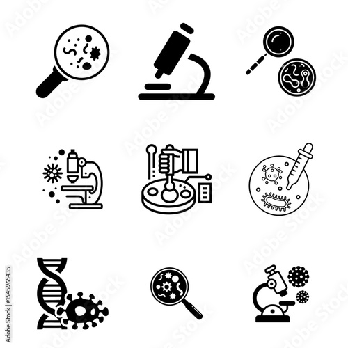 Microbiology icon set black and white