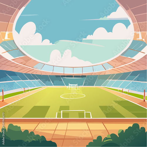 Cartoon soccer stadium interior view, vector illustration