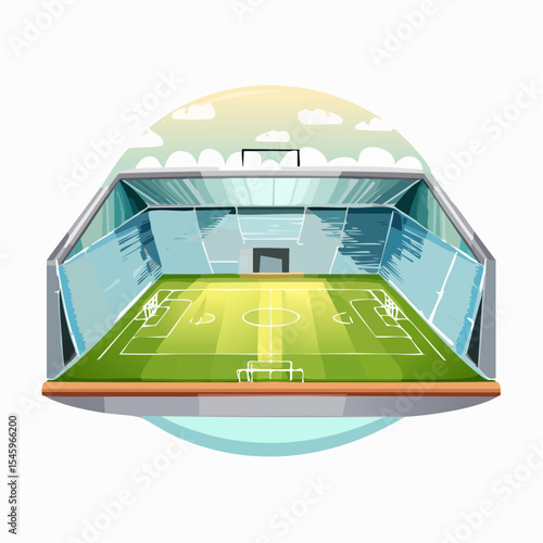 Cartoon soccer stadium interior view, vector illustration