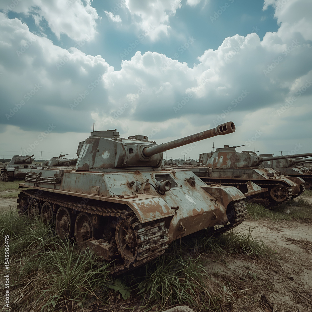 Abandoned Military Tank in a War-Torn Landscape Abandoned Military Tank in a War-Torn Landscape