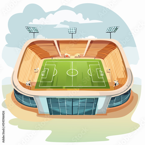 Cartoon soccer stadium interior view, vector illustration