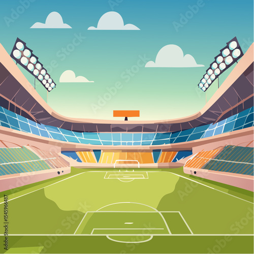 Cartoon soccer stadium interior view, vector illustration