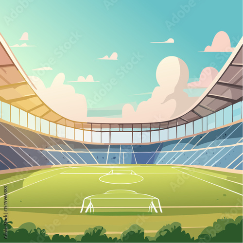 Cartoon soccer stadium interior view, vector illustration