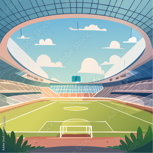 Cartoon soccer stadium interior view, vector illustration