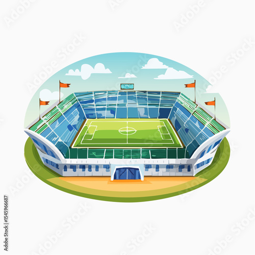 Cartoon soccer stadium interior view, vector illustration