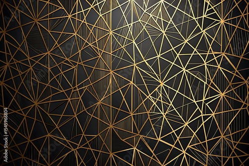 Abstract geometric background with gold lines on black triangles, modern luxury design, elegant pattern texture