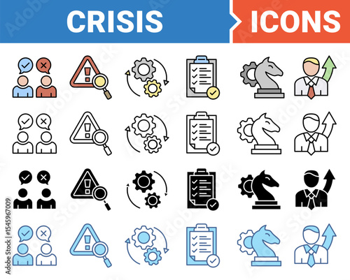 Crisis banner icon set with multiple style collection.	