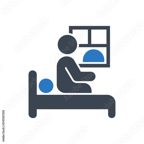 Person Sitting on Bed Looking Out Window Icon