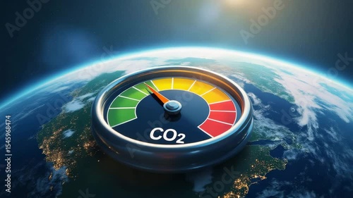CO2 Levels concepts ,CO2 emission meter gauge over Earth with colorful scale indicating environment impact and climate change