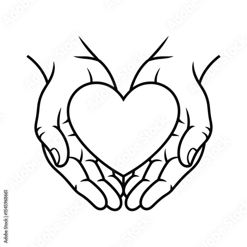 Hands Holding Heart Outline Love Care and Support Illustration